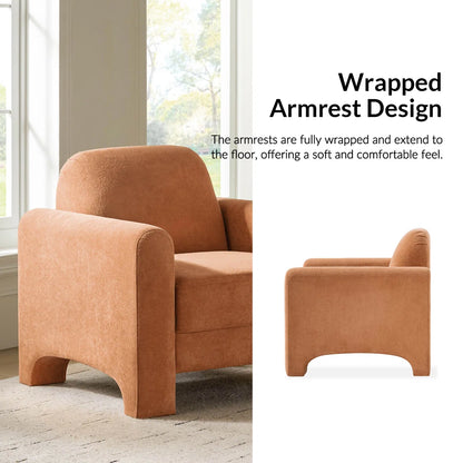 Mid Century Modern Nordic Design Burnt Orange Chennille Upholstered Accent Armchair