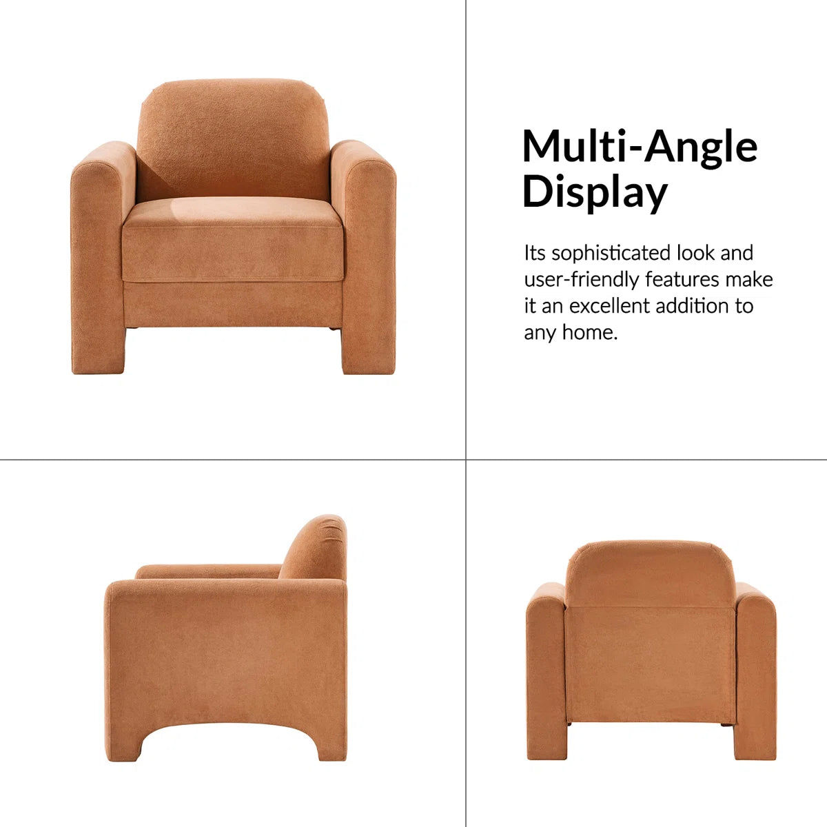 Mid Century Modern Nordic Design Burnt Orange Chennille Upholstered Accent Armchair