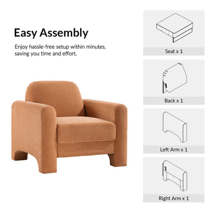 Mid Century Modern Nordic Design Burnt Orange Chennille Upholstered Accent Armchair
