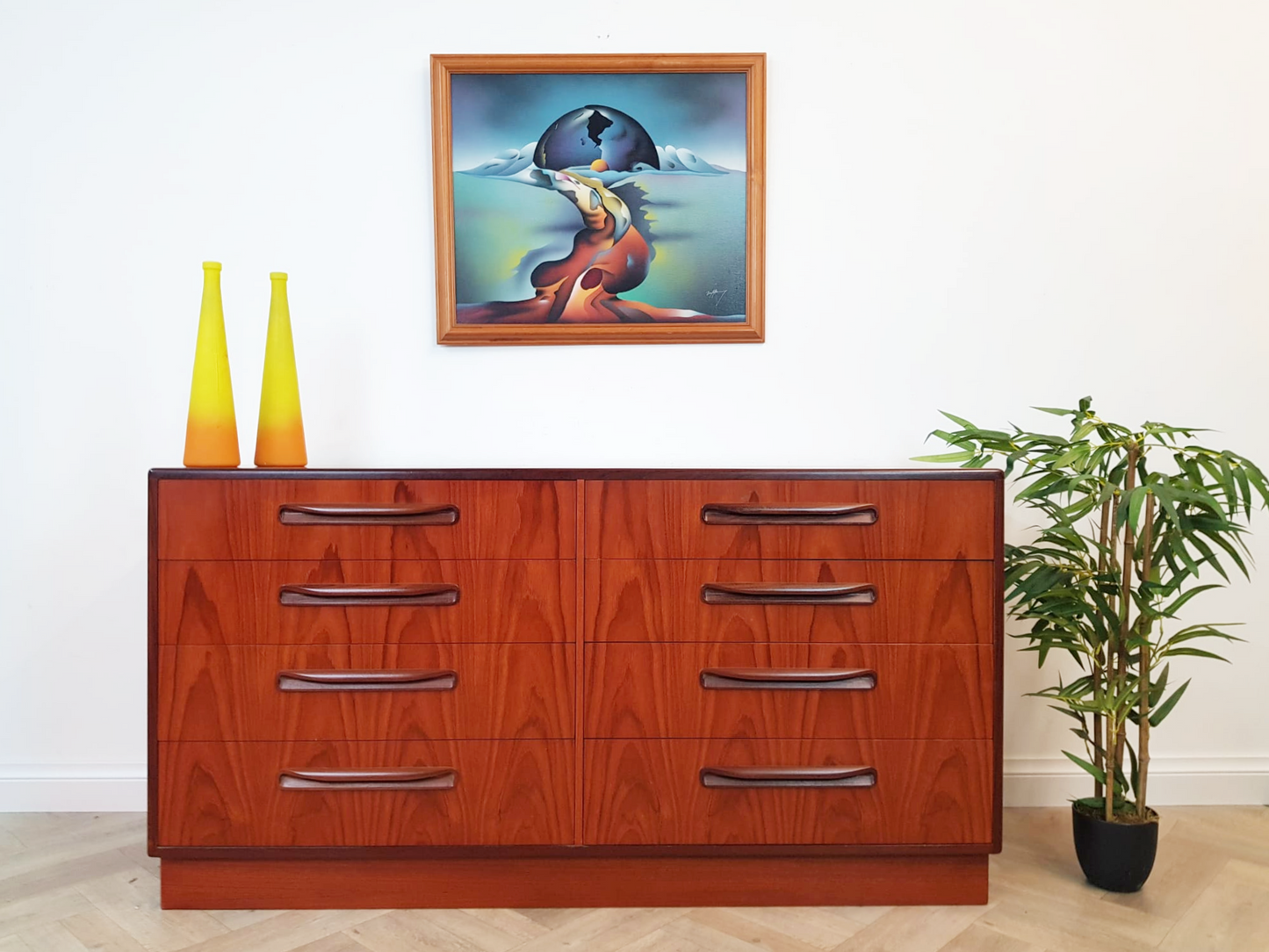G Plan Fresco Red Label Vintage Mid Century Solid Teak Double Chest of Drawers Sideboard