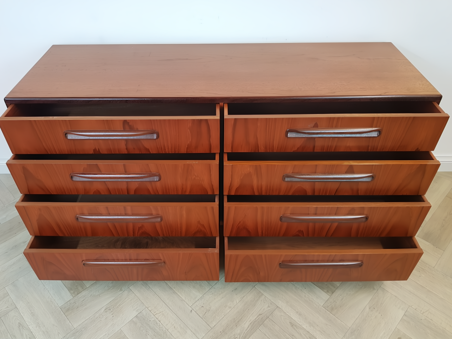 G Plan Fresco Red Label Vintage Mid Century Solid Teak Double Chest of Drawers Sideboard