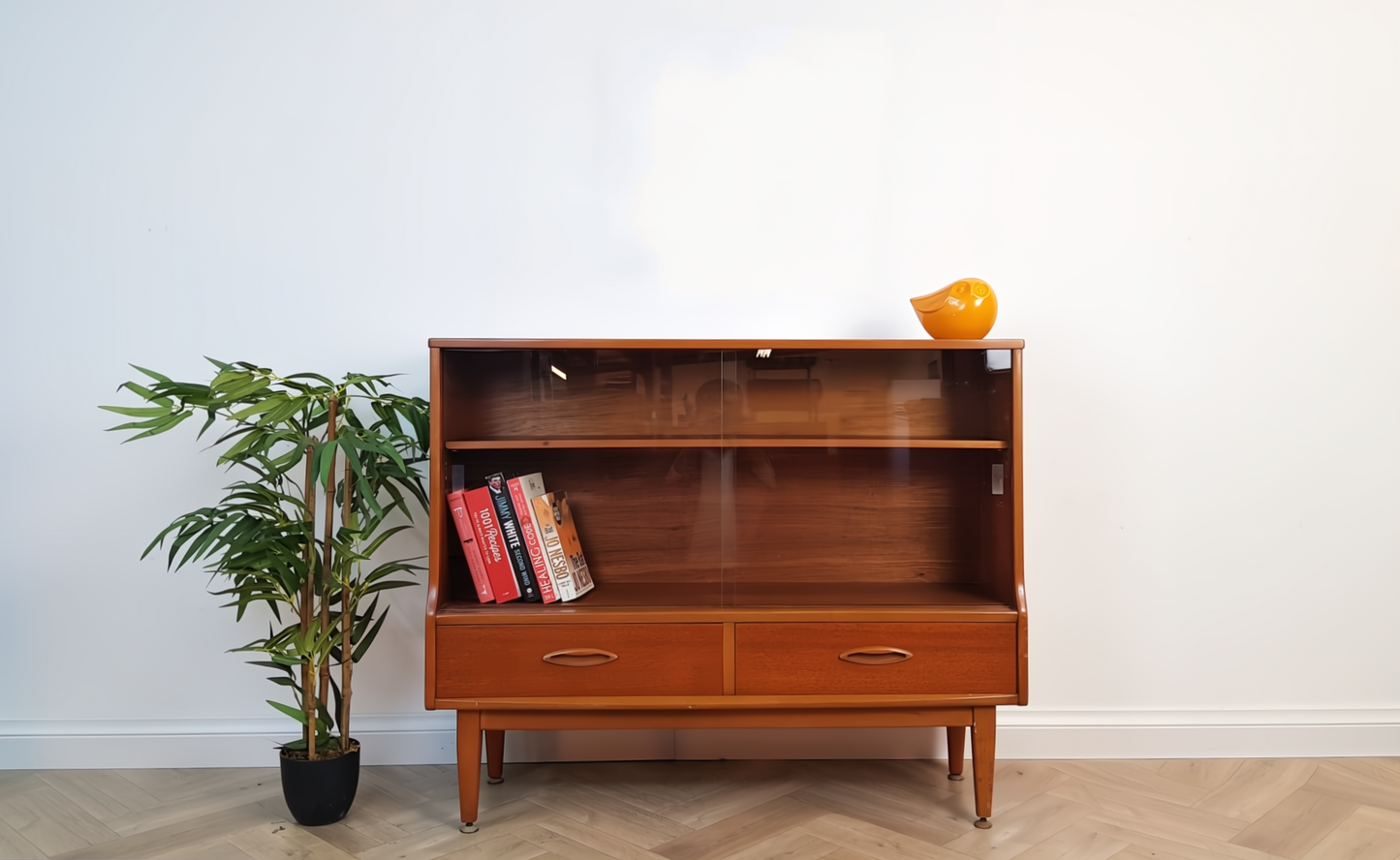 Vintage Mid Century 1960's Teak & Glazed Glass Danish Design Bookcase Sideboard