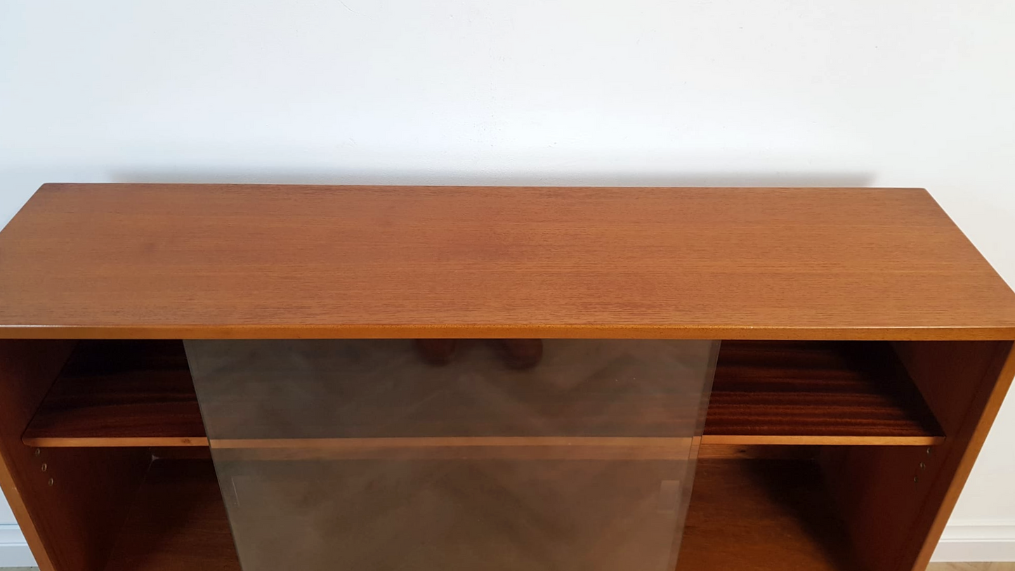 Vintage Mid Century 1960's Teak & Glazed Glass Danish Design Bookcase Sideboard
