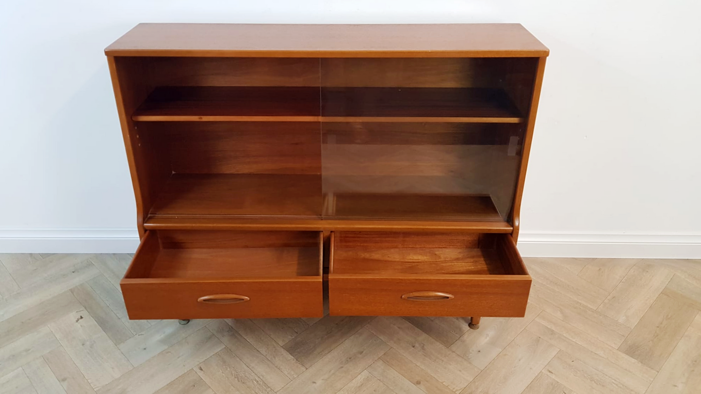 Vintage Mid Century 1960's Teak & Glazed Glass Danish Design Bookcase Sideboard
