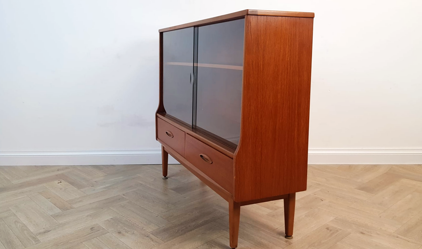 Vintage Mid Century 1960's Teak & Glazed Glass Danish Design Bookcase Sideboard