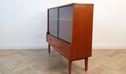 Vintage Mid Century 1960's Teak & Glazed Glass Danish Design Bookcase Sideboard