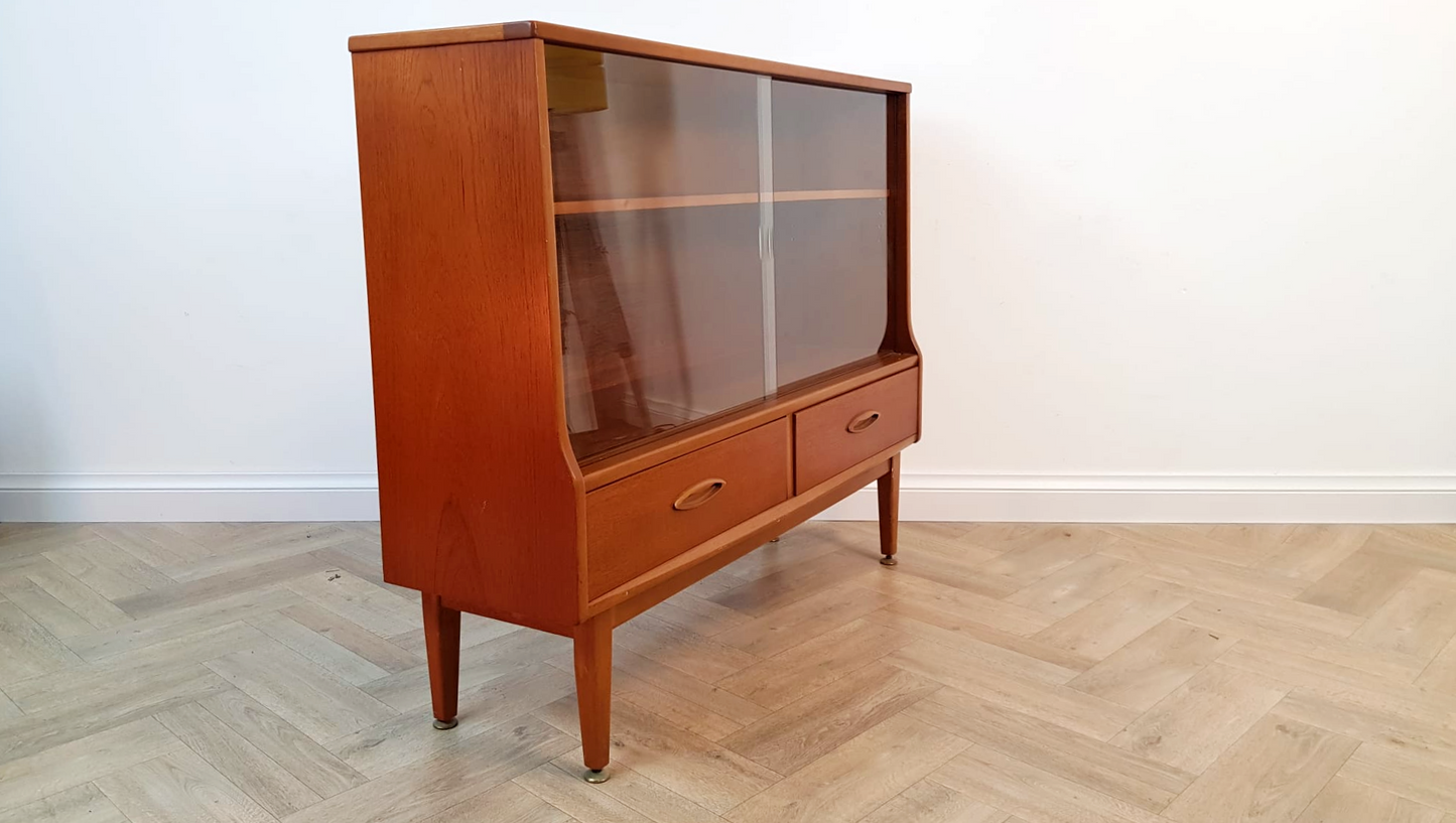Vintage Mid Century 1960's Teak & Glazed Glass Danish Design Bookcase Sideboard