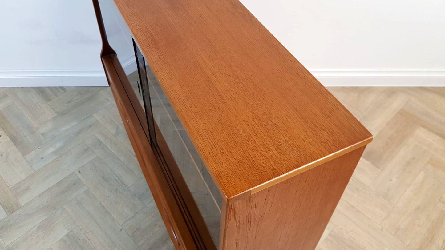 Vintage Mid Century 1960's Teak & Glazed Glass Danish Design Bookcase Sideboard