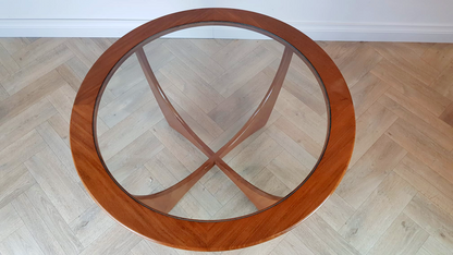 VB Wilkins For G Plan Astro Vintage Mid Century Solid Teak & Glazed Glass Round Coffee Table