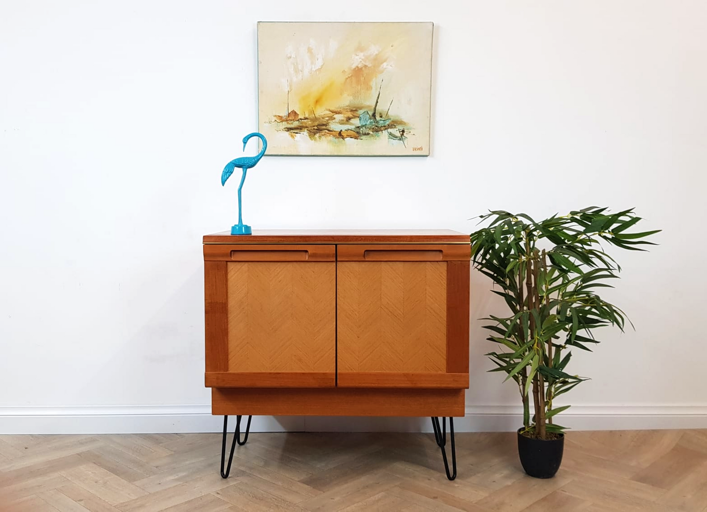 G Plan Vintage Mid Century Herringbone Teak Compact Sideboard LP Storage Cabinet