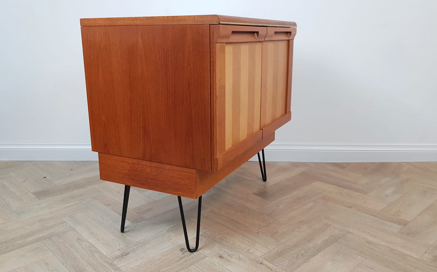 G Plan Vintage Mid Century Herringbone Teak Compact Sideboard LP Storage Cabinet