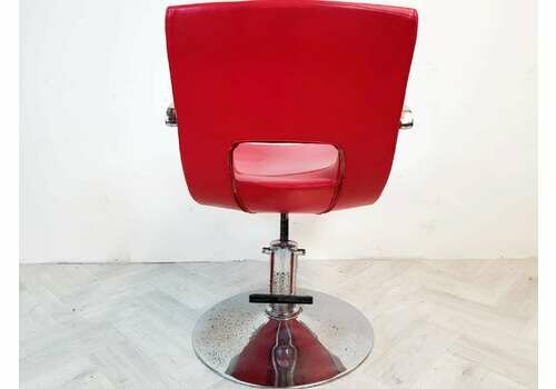 Vintage Mid Century Art Deco Style Cherry Red Leather & Chrome Barbers Lounge Accent Chair