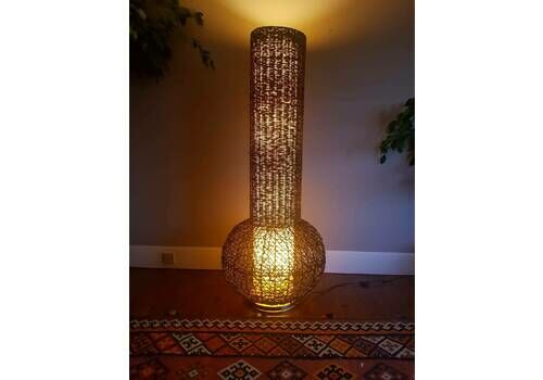 Vintage Mid Century Wicker Rattan Standing Retro 1970's Floor Lamp Light