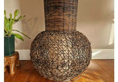 Vintage Mid Century Wicker Rattan Standing Retro 1970's Floor Lamp Light