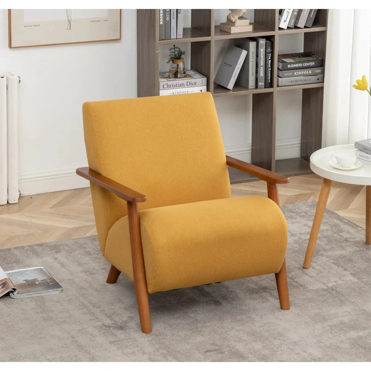 Mid Century Modern Scandinavian Design Mustard Yellow Lounge Accent Armchair