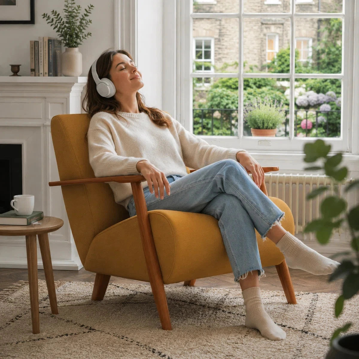 Mid Century Modern Scandinavian Design Mustard Yellow Lounge Accent Armchair
