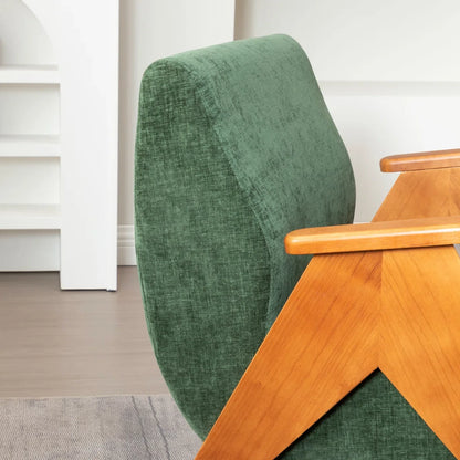 Mid Century Modern Chenille & Solid Oak Wood Nordic Design Lounge Accent Chair