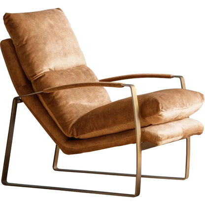 Mid Century Modern Brushed Metal & Suede Leather Nordic Lounge Accent Chair