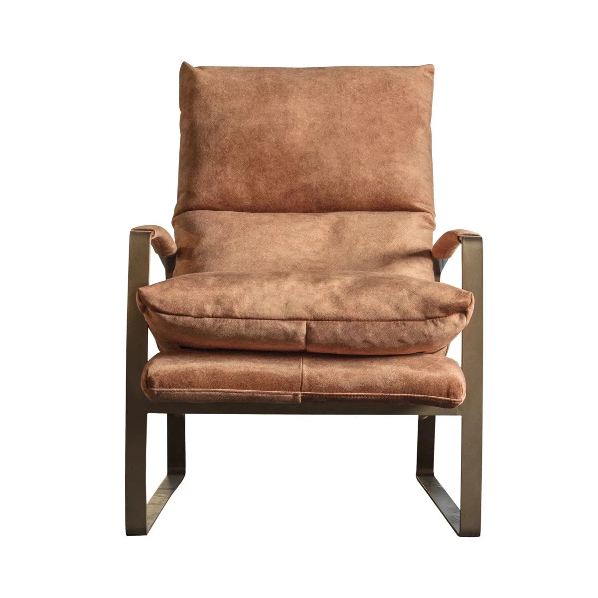 Mid Century Modern Brushed Metal & Suede Leather Nordic Lounge Accent Chair