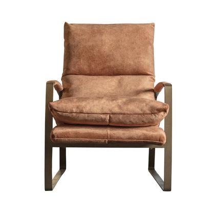 Mid Century Modern Brushed Metal & Suede Leather Nordic Lounge Accent Chair