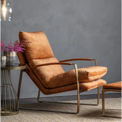 Mid Century Modern Brushed Metal & Suede Leather Nordic Lounge Accent Chair